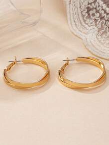 1 对时尚金属纹理镀金耳环，适合女性派对和日常佩戴