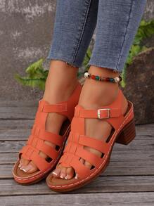 Comercio transfronterizo Tallas grandes 36-43 Sandalias de tacón alto grueso de moda color negro, sandalias blancas de uso diario con puntera abierta, sandalias para mujer de suela gruesa naranja, nuevos llegados de verano