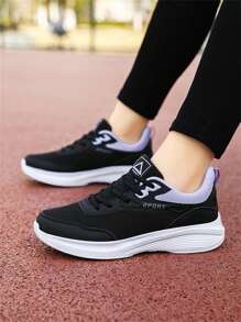 女士夏季网眼运动鞋、黑色运动鞋、厚底网球鞋，适合日常休闲、健身、跑步 - 彩色 - 查看 4