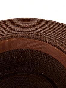 1pc Elegant Bohemian Solid Beaded & Pearl Decor UV Protection Round Top Straw Sun Hat, Fashion & Versatile For All Seasons - Straw Hat - View 8