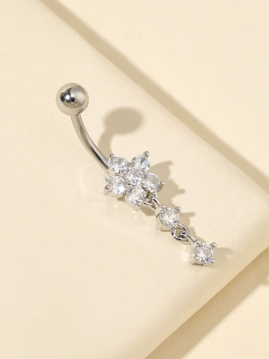 1 pieza de Perforación de ombligo de acero inoxidable elegante y de moda con diseño de flor - Plateado - Ver 1