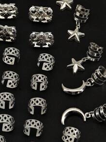 35/45 piezas Combinación de estrellas y lunas Cuentas para rastas Joyas Anillos para el cabello Accesorios Regalo para niñas y mujeres Fiestas y citas