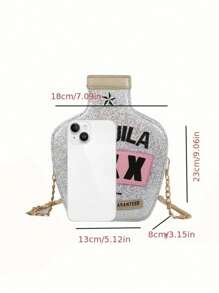 Ví hình chai laser Y2k, Túi mới lạ đính sequin, Túi đeo chéo xích Tequila sáng bóng dễ thương - Hoàn hảo cho lễ hội hóa trang Mardi Gras - Bạc - Xem 11
