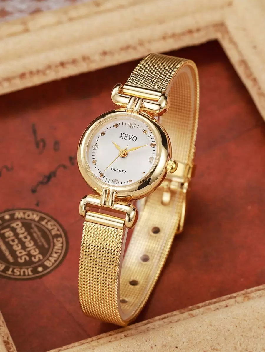 1 件/套简约高品质水钻和刻度小表盘石英表，适合生日、万圣节礼物等。