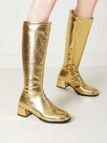 Women's Knight Boots 2024 Autumn New Western Cowboy Boots Square Toe Chunky Heel Mid-Calf Boots, British Style