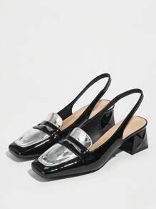 优雅黑色高跟女式凉鞋：舒适时尚，复古法式玛丽珍包头凉鞋，2025 年新款夏季时尚高跟鞋 - 黑銀色 - 查看 6