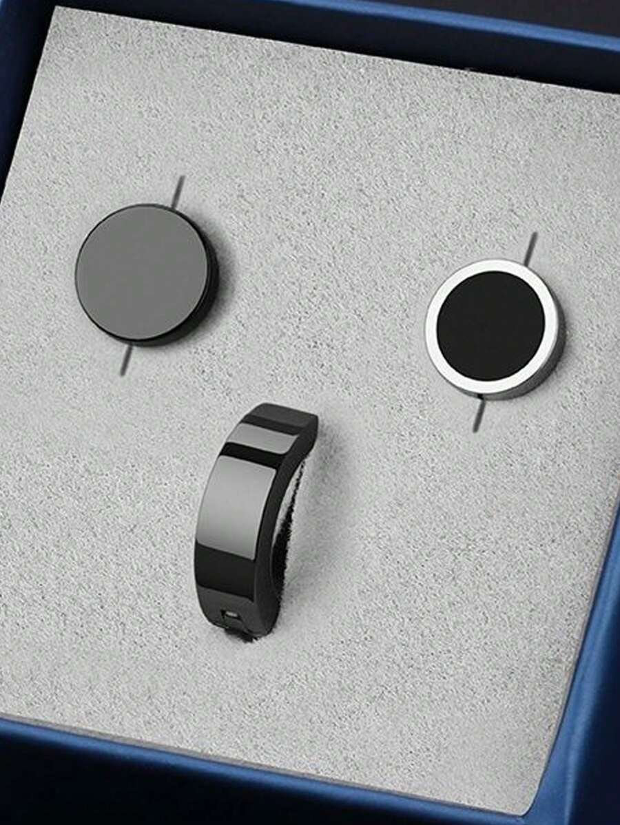 钛钢耳环套装，新款时尚朋克男士耳环，简约优雅的设计，复古不褪色女士耳环，百搭时尚配饰 - 彩色 - 查看 1