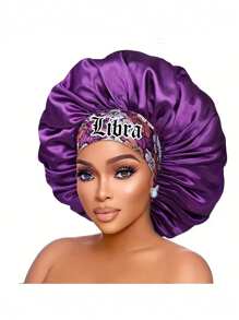 1 件紫色波西米亚风格女士发饰基本款缎面帽 12 星座个性化印花缎面宽边弹力睡帽