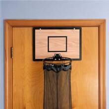 Wooden Basketball Hamper – Basketball Hoop Laundry Basket Over The Door – Basketball Room Decor - Black - View 2