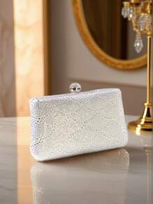 优雅水钻手拿包，配有可拆卸金属手柄和肩带 - 女士时尚条纹晚宴包，适合婚礼和派对