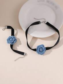 2 件套玫瑰花项链和手链首饰套装，送给女孩的礼物