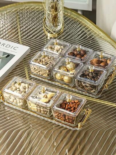 1 套全新设计的时尚糖果罐，带透明密封盖，用于储存糖果、坚果、零食和饼干，家用储物容器