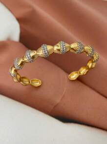 1 件/套手链和戒指，全新欧美设计 18K 镀金铜锆石优质精致戒指和手链，适合日常休闲、派对、奢华礼物 - 細款 - 查看 3