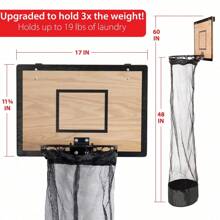 Wooden Basketball Hamper – Basketball Hoop Laundry Basket Over The Door – Basketball Room Decor - Black - View 3