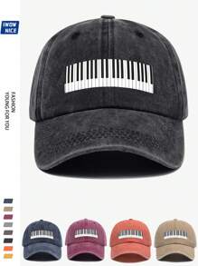 Charming Music Baseball Cap With Piano Print, Casual Trucker Hat Unisex Hip Hop Music Party Sun Hat For Men And Women. Comfortable Breathable Vintage Curved Brim. Adjustable Size, Suitable For Daily Casual, Outdoor, Beach, Hunting, Fishing, Music Festival, Easter, Father's Day, Mother's Day And Ideal Gift For Friends. All Season Accessory.