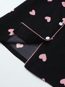 Women's Heart Print Bubble Crinkle Short Sleeve Shorts Pajama Set