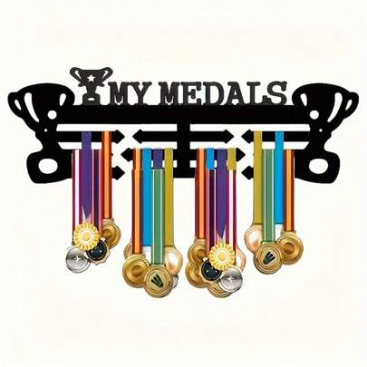 Estante para exhibir medallas y trofeos de pared: Construcción de metal premium, ganchos ajustables y soportes para cintas para premios, deportes, honores académicos y competencias - Instalación fácil, diseño ahorra espacio y elegante soporte con forma de copa para trofeos