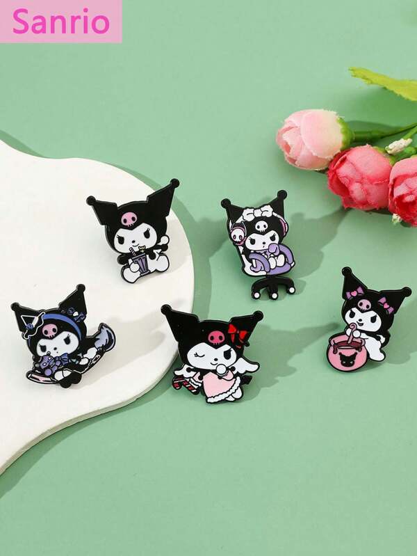 Sanrio 5 peças Sanrio, broche de esmalte adorável, broche de metal Sanrio criativo e personalizado com desenho animado, decoração fofa Kuromi, broche de liga de óleo, acessórios comemorativos, decorativos para escola