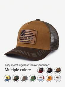 1 pieza Gorra de béisbol de poliéster casual con bordado de bandera nacional y letra, con protección UV, versátil para usar en todas las estaciones