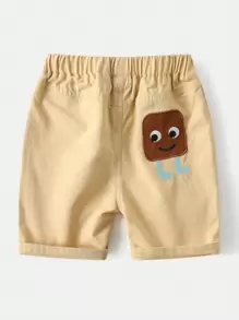 男童卡通图案松紧腰宽松休闲短裤 - 卡其色 - 查看 1
