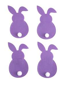 4 件复活节兔子无纺布刀叉套、毛绒尾巴银器餐具收纳袋、节日餐桌装饰