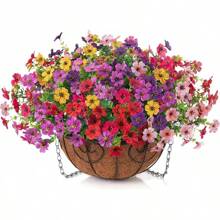 Artificial Faux Hanging Plants Flowers Basket For Summer Outdoor Outside Decoration, Fake Silk UV Sun Resistant Look Real Colorful Daisy Eucalyptus For Porch Home Patio Balcony Yard - Multicolor - View 5
