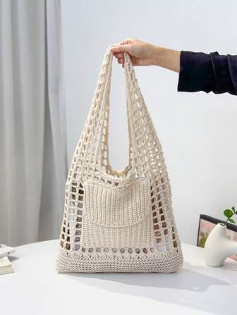 ENBEI SunSand 夏季时尚度假沙滩包，优雅白色女士包，钩针包女士随身包，午餐包，单肩包旅行必备品，适合日常休闲、度假、购物和服装搭配商务休闲女士、大学生、母亲节礼物婚礼新娘伴娘礼物