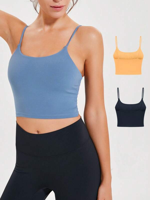 3pcs/Set Women Sexy Racerback Sports Yoga Tank Tops With Padded Bras, Fitness Cropped Camisoles