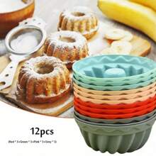 12pcs Silicone Mini Cake Molds - Non-Stick Traditional Cake Molds, Easy Kitchen Baking Demolding, Pumpkin Shape, Suitable For Fluffy Tube Cakes - Durable Baking Tools And Kitchen Essentials, Great For Gift Giving And Easy Cleaning - Christmas - 3紅+3綠+3粉紅+3深灰 - 查看 6