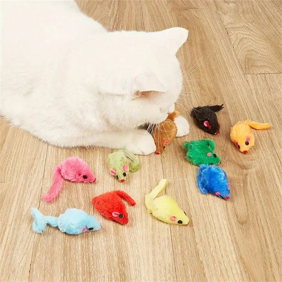 51pcs/4/6/10pcs New Soft Plush Mouse Cat Toys - Interactive Entertainment And Exercise, Suitable For All Ages, Lightweight, Multiple Colors And Styles, With Red Nose And Tail, Indoor Cat Toys