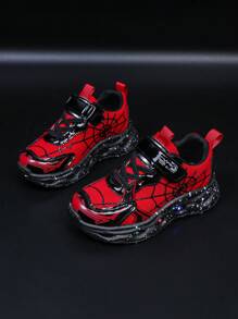 Fashion LED Luminous Spiderweb Breathable Sport Shoes, Suitable For Boys And Girls - Casual, Shock Absorbing, Anti-Slip Outdoor Running And Walking Shoes For All Seasons