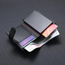 CarrKen Men's Ultra- Mini Credit Minimalist Multifunctional Short Billfold Pop-Up Aluminum Alloy Holder Mini Wallet Card Wallet - Black - View 8