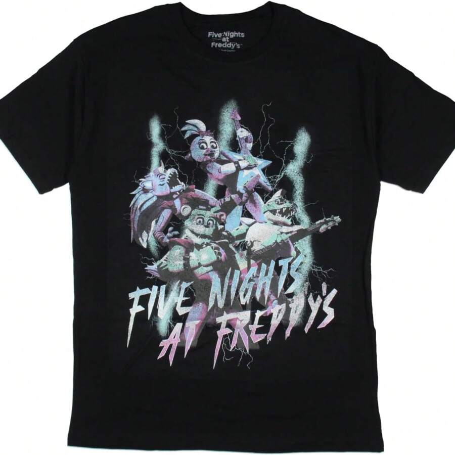Camiseta de manga corta con estampado que brilla en la oscuridad de "Five Nights at Freddy's Security Breach" para hombre - Negro - Ver 1