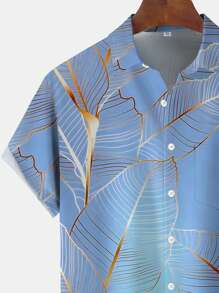 Hawaiian Leaf Ombre Print Men's Button Pocket Short Sleeve Shirt - Green - View 3