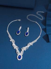 3pcs Claw Chain Flower Zirconia Pendant Necklace And Earrings Set