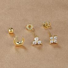 Set de cercei cu piercing pentru cartilaj din oțel inoxidabil placat cu aur de 18K pentru femei, mini zirconiu, moon Helix, cercei tragus, bijuterii de modă