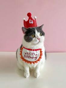 3pcs/Set Cartoon Pet Birthday Accessory Set - Party Holiday Woven Pet Decorations Include Crown, Drool Bib And Number Sticker, Suitable For Small To Medium Cats And Dogs, Year-Round Use - No Battery Required - Multicolor - View 10