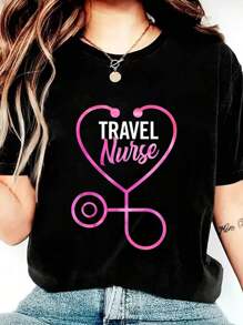 Travel Nurse Gift Traveling Nurse T-Shirt 100% Cotton, Breathable & Comfort Fit, Short Sleeve Crew Neck Top For All Seasons