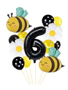13pcs/Set 32 Inch Gold/Black 0-9 Number Balloons, Giant Bee Shaped Foil Balloon, Daisy/White Flower Balloons (Approx. 42cm Diameter), 12 Inch Yellow/Black Polka Dot Balloons, Creating A Dreamy Bee-Themed Party For Birthday Celebration, Spring Outdoor Party, Business Events, Etc.