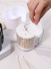 1pc Dual Compartment Round Makeup Remover Pad & Clean Swab Holder -  Bathroom Desktop Organizer Storage Container, Canisters Bathroom Accessories Back To School