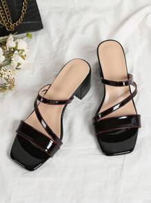 Women's Fashion Open Toe Square Toe Chunky Heel Sandals, Lightweight & Comfortable For Outdoor/Casual Wear - Black - View 3
