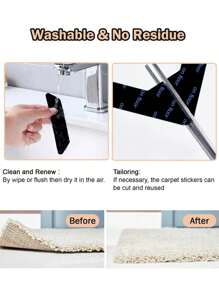 2/6片装可水洗PU地毯胶带，防滑，可重复使用地毯固定带 - 黑色 - 查看 8