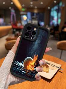 1pc Basketball Smoke-Emitting Pattern Phone Case, Luxury Black Full-Body Protection Shock-Proof Drop-Proof Thick TPU Phone Case, Compatible With IPhone 16