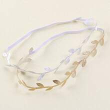 2pcs Gold & Silver Leaf Elastic Hair Bands, Children Gift & Photo Props - 彩色 - 查看 10