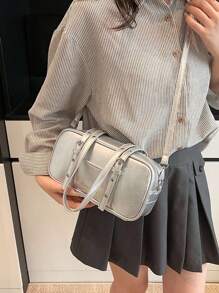 1 件简约休闲女包，基本款纯色单肩包。轻便通勤包，返校用品，学校用品。适合大学、工作、办公室、学生、少女、日常、通勤、户外、郊游、旅行。秋季和冬季。送给女士的礼物。 - 銀色 - 查看 3