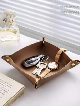 1 Piece Square PU Leather Storage Box, Nordic INS Style Desktop Entrance Key Cosmetics Jewelry Storage Tray, Multiple Colors. Can Be Used In The Kitchen, Bedroom Living Room. Back To School
