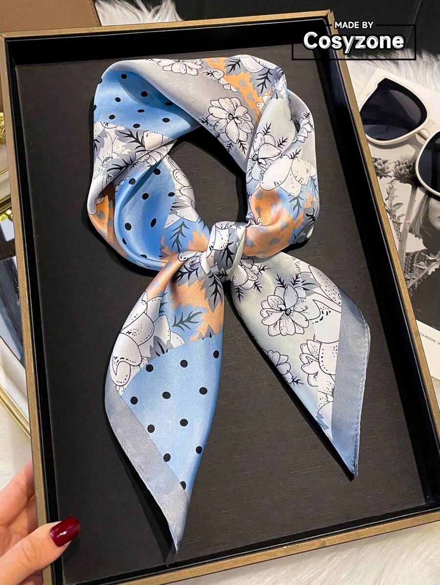 1 szt. Elegancki damski szalik kwadratowy z nadrukiem kwiatowym 27,6 cala, wykonany z imitacji jedwabiu, lekka bandana, opaska na głowę, opaska na głowę, odpowiednia do akcesoriów