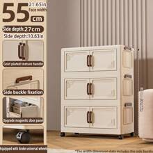 Foldable Multi-Tier Storage Box, Double Door Storage Cabinet For Clothes, Books, Snacks In Bedroom, Living Room, Cream Color