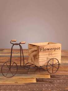 Wooden Tricycle Iron Flower Shelf (No Flowers/Plants), Suitable For Indoor/Outdoor Home Decor, Bedroom, Table, Cabinet, Ideal For Dried Flowers, Succulents, Holiday Party, Birthday Decoration Gifts Graduation