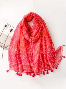 1pc Women's Boho Geometric Print Balinese Gauze Tassel Long Scarf, New Vintage Soft Breathable Scarf For Spring Summer, Sun Protection Shawl, Casual Outdoor Travel Beach Gift - Multicolor - View 11